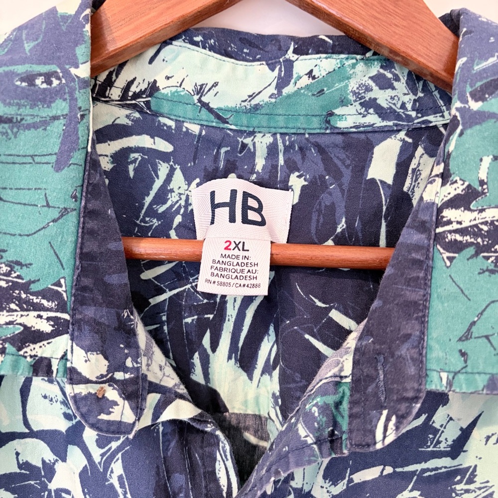 Hampton Bay Tropical Leaf Mens Button Down Shirt 2XL Resortcore Aloha Summercore - Picture 2 of 6